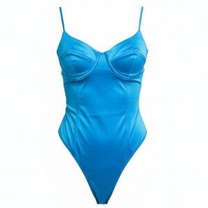 Zara Satin Effect Bustier Bodysuit Wired Bra Turquoise Blue Size Small
